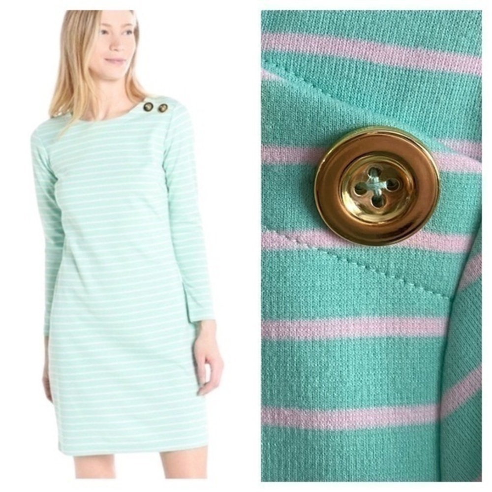 Sail to Sable Sea Foam Green White Stripe Long Sleeve Mini Dress Small